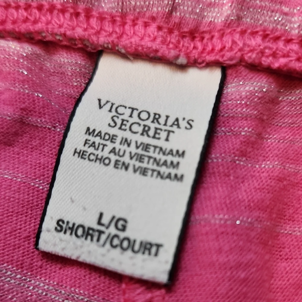 VICTORIA'S SECRET | Pink Silver Metallic Stripe Long Sleeve Wide Leg Pajamas | L